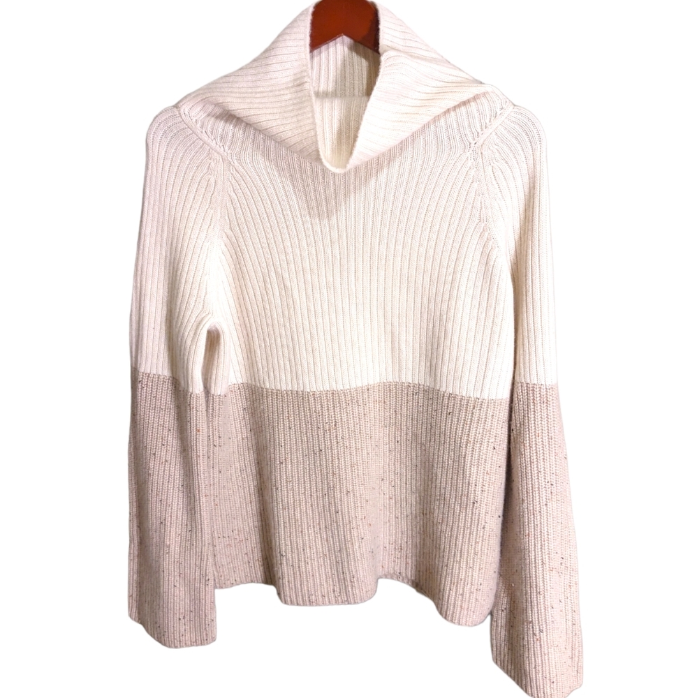 Ann Taylor Petite 100% Cashmere Mock Turtleneck Sweater - 2 toned colorblock MP
